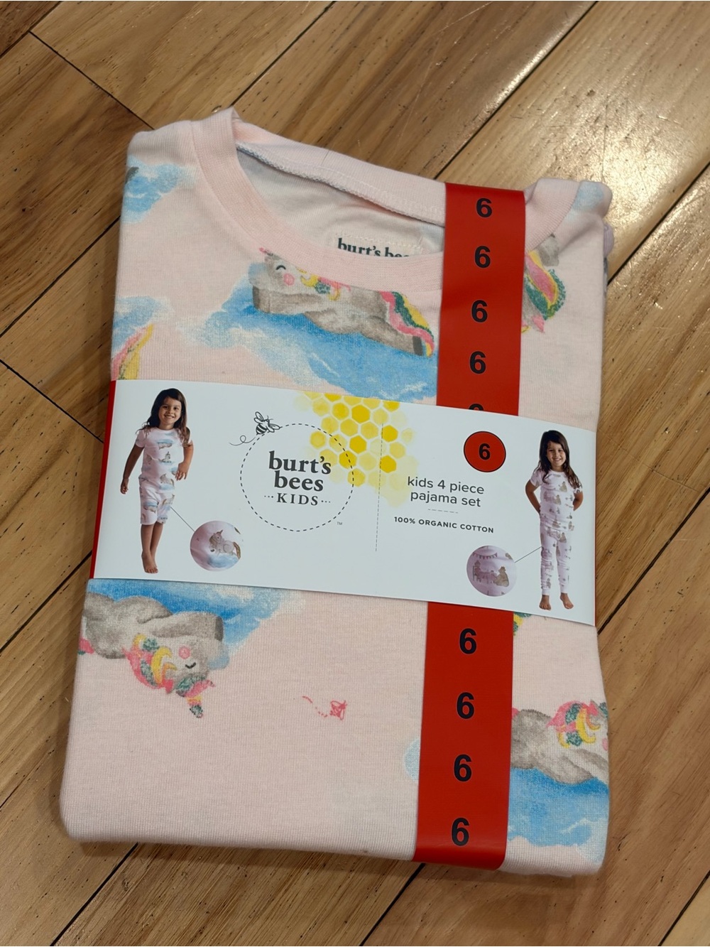 NWT Burt’s Bees Kids 4 Piece Pink Tea Party Unicorns Pajama Set - Girl’s Size 6